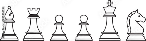 Black and White Chess Pieces Lineup king queen