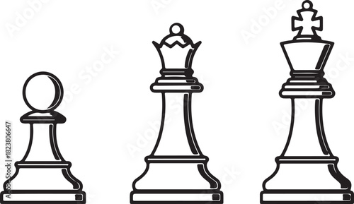 Chess Pawn Queen and King Outline Icons game strategy