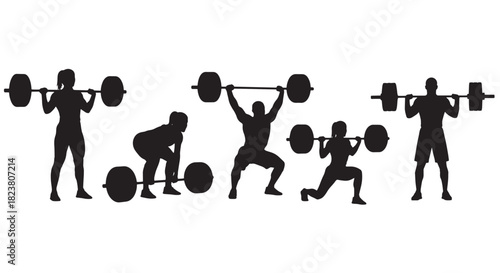 Weightlifting Silhouette: Strong Vector Illustrations of People Doing Barbell