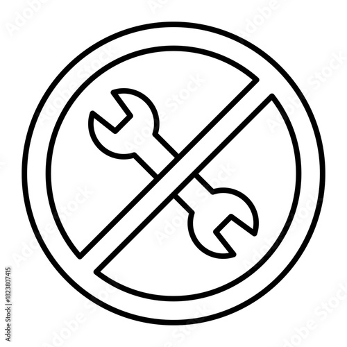 Double ended wrench ban thin line icon, repair concept. Vector graphics. Forbidden, prohibited item sign on white background, style icon mobile or web design.