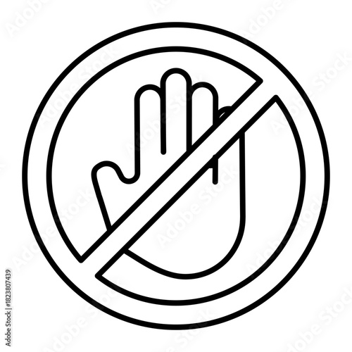 Hand gesture to stop thin line icon, palm concept. Vector graphics. Forbidden, prohibited item sign on white background, style icon mobile or web design.