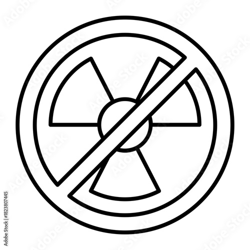 Radiation ban thin line icon, non radioactive concept. Vector graphics. Forbidden, prohibited item sign on white background, style icon mobile or web design.