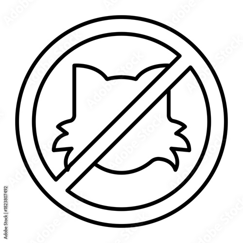 Cat head ban thin line icon, pets concept. Vector graphics. Forbidden, prohibited item sign on white background, style icon mobile or web design.