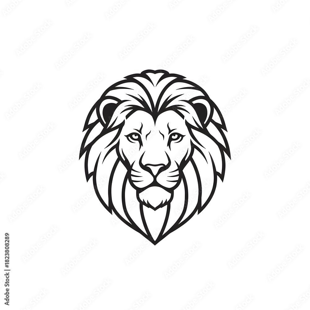 Obraz premium Lion Portrait: Majestic lion head, meticulously rendered in a striking monochrome, gazing directly at the viewer with an air of authority and confidence.