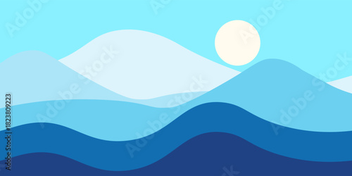 Vector colorful illustration of a sunset in the mountains. Horizontal banner template. Abstract nature. modern