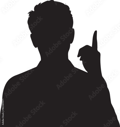  Man Pointing Up Silhouette Vector with Raised Index Finger for Idea and Attention