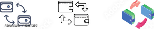 Money Exchange and Financial Transfer Icon Set