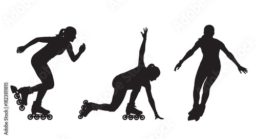 Roller Skating Silhouettes: Inline Skate Sport Active Lifestyle on White Background