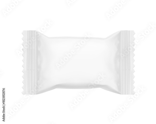 Realistic flow pack for candy mockup. Front view. Vector illustration on white background. Easy to use for presentation your product, idea, design. EPS10.