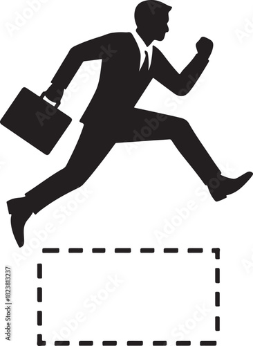 Silhouette of a businessman jumping over a gap. Concept of risk, challenge, and overcoming obstacles vector illustration.