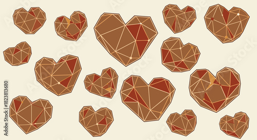 Geometric polygonal hearts pattern in earth tones