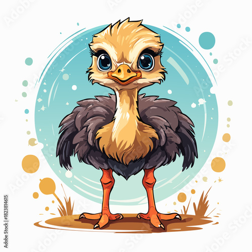 kleiner niedlicher Vogel Strauß - Cartoon Comic Stil