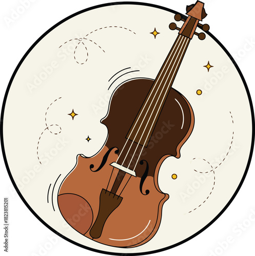 Beautiful brown violin with twinkling stars and whimsical curved lines invites melodic creativity