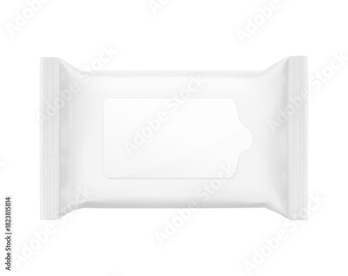 Wet wipes flow package mockup with realistic flap. Vector illustration isolated on white background. Can be use for your design, promo, adv and etc. EPS10.