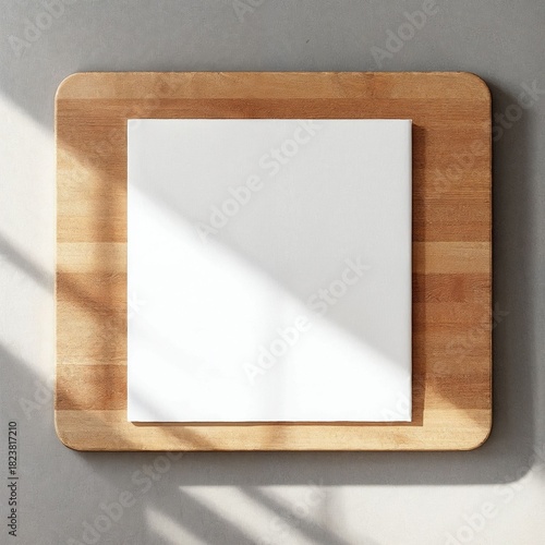 Artistic Print Mockup on Light Wood Surface with Long Shadow