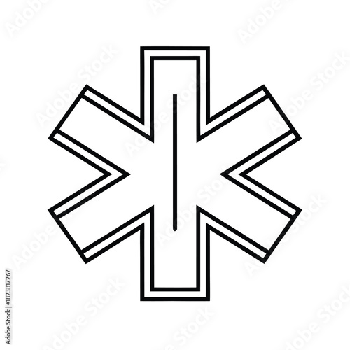 A 3D vector illustration of a shiny metal caduceus and a red medical cross symbol, representing pharmacy, medicine, and emergency health services design