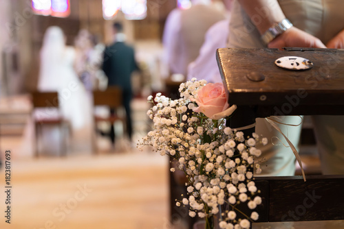 mariage, fleur, commerçante, célébration, décoration, église, cérémonie