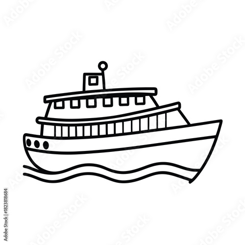 Vector illustration of a nautical ship or vessel sailing on the ocean water for travel or a cruise vacation