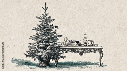 vintage engraving of a Christmas tree.