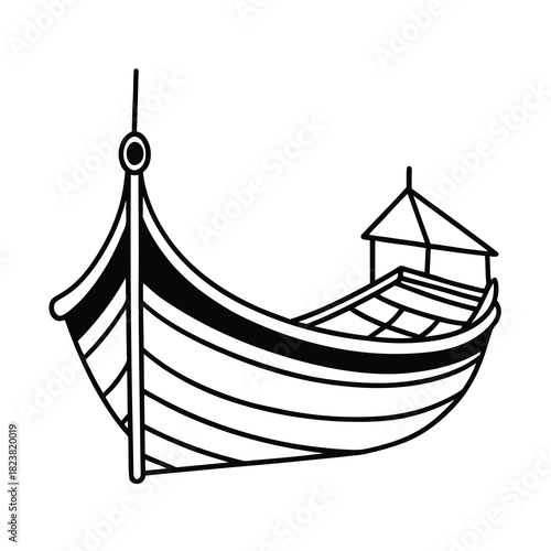Vintage wooden sailboat model vector illustration isolated on white background