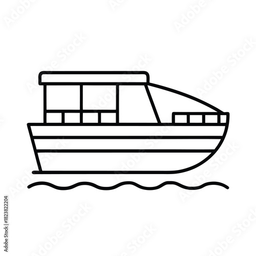 Nautical vector illustration of a cartoon sailing boat or cruise ship on white water waves