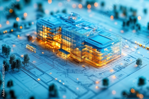 Detailed blueprint of large building construction site