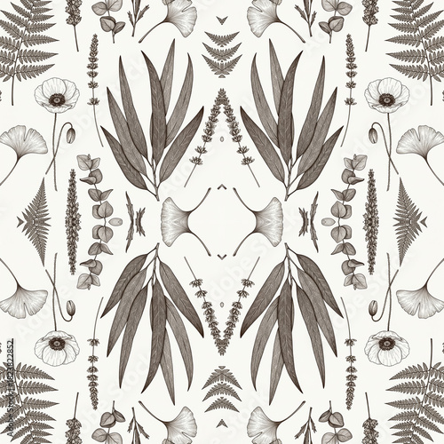 Wallpaper Mural “Seamless Floral Pattern Collection – Vintage Botanical, Paper-Cut, Folk Art, Geometric & Modern Flower Designs” Torontodigital.ca