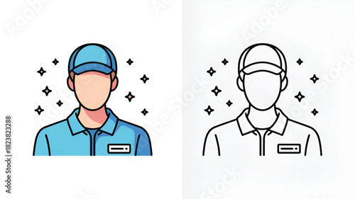 Delivery person vector illustration faceless worker in uniform with sparkles design element for service industry and logistics