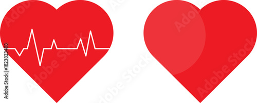 Two red hearts one with ekg line and one plain