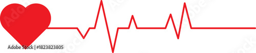 Red heart symbol connected to a heartbeat ekg line