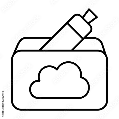 Box of vape device thin line icon, vaping concept. Vector graphics. Steam cloud box sign on white background, style icon mobile or web design.