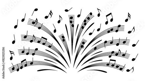 Musical notes vector burst design element for music events isolated on white background