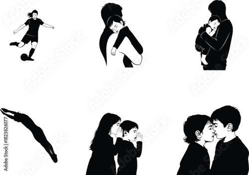 Silhouette collection of diverse people in various activities and relationships