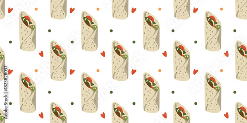 seamless pattern with shawarma wraps illustration