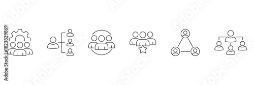 Organization management line icons. Teamwork line icons. Human resource organization management icons. Vector illustration.