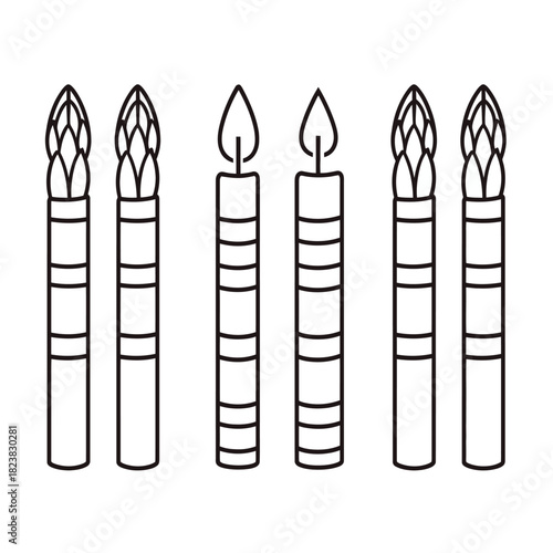 Asparagus and candles monochrome illustration suitable for design projects