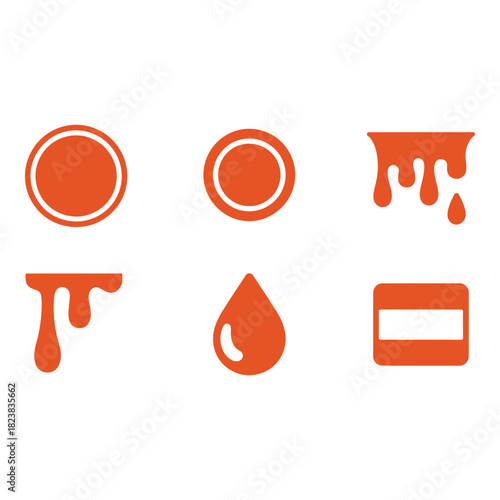 Orange liquid droplet and drip icons set