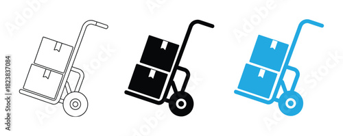 Hand truck with cardboard boxes line and glyph icon, logistic and delivery, hand dolly sign vector graphics, a linear icon on a white background, eps 10