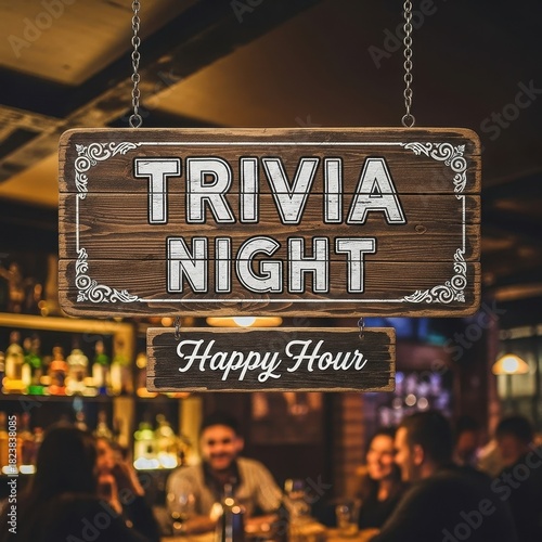 Engaging trivia night and happy hour signage inviting bar patrons for enjoyable evenings