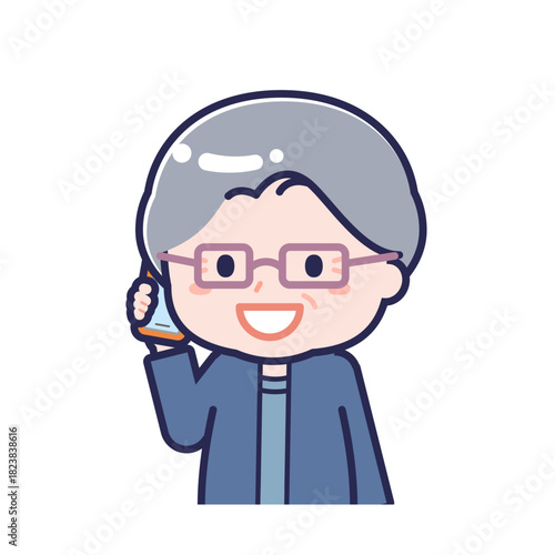 スマートフォンを使う「私服のシニア」の女性