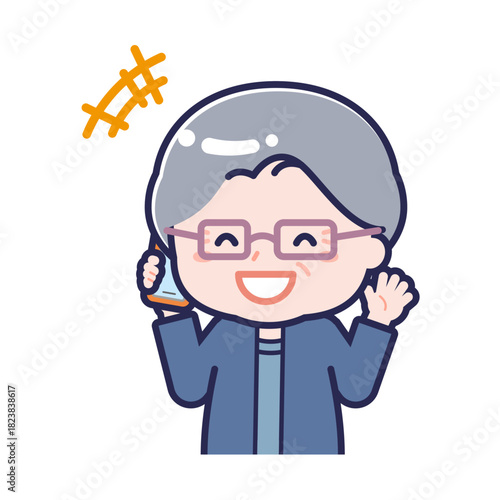 スマートフォンを使う「私服のシニア」の女性