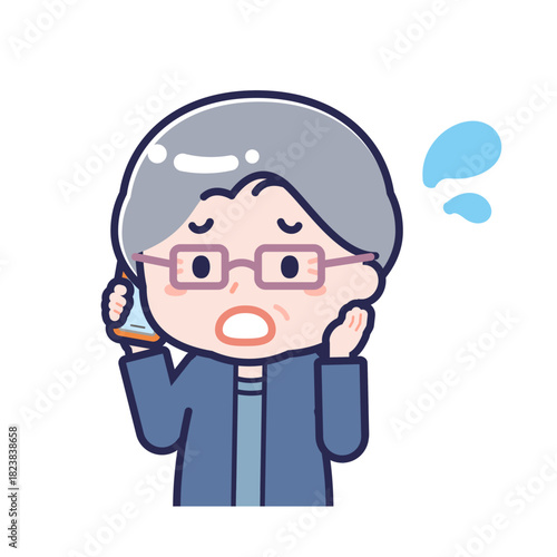 スマートフォンを使う「私服のシニア」の女性