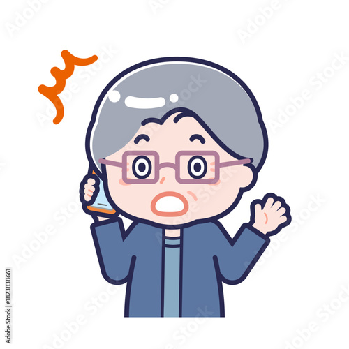 スマートフォンを使う「私服のシニア」の女性