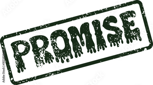 PROMISE word rendered as a green distressed stamp signifying commitment, hope, and future endeavors