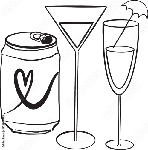 Cold drinks clipart. Hand drawn doodles. 