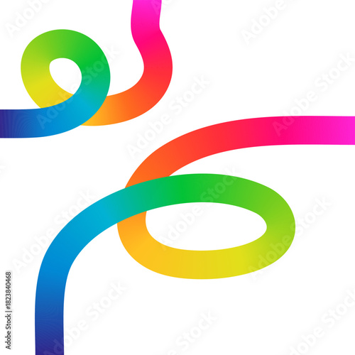 A vibrant illustration featuring gracefully curved rainbow lines against a white background design element