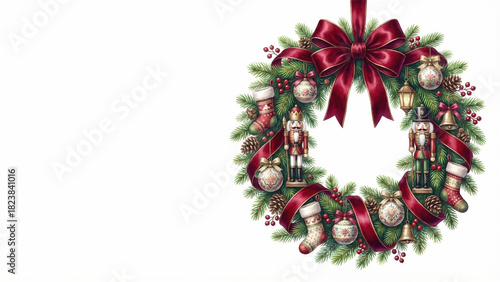 くるみ割り人形のオーナメントを飾ったクリスマスリース
