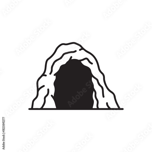 Simple cave entrance line drawing with shadows and hidden mystery