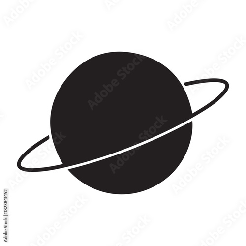 Simple depiction of a black planet with rings around it illustration