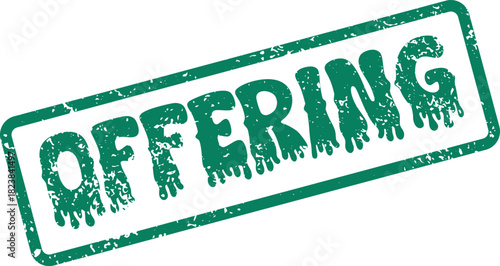 Distinctive green offering word stamp signifying proposals, services, and valuable opportunities presented